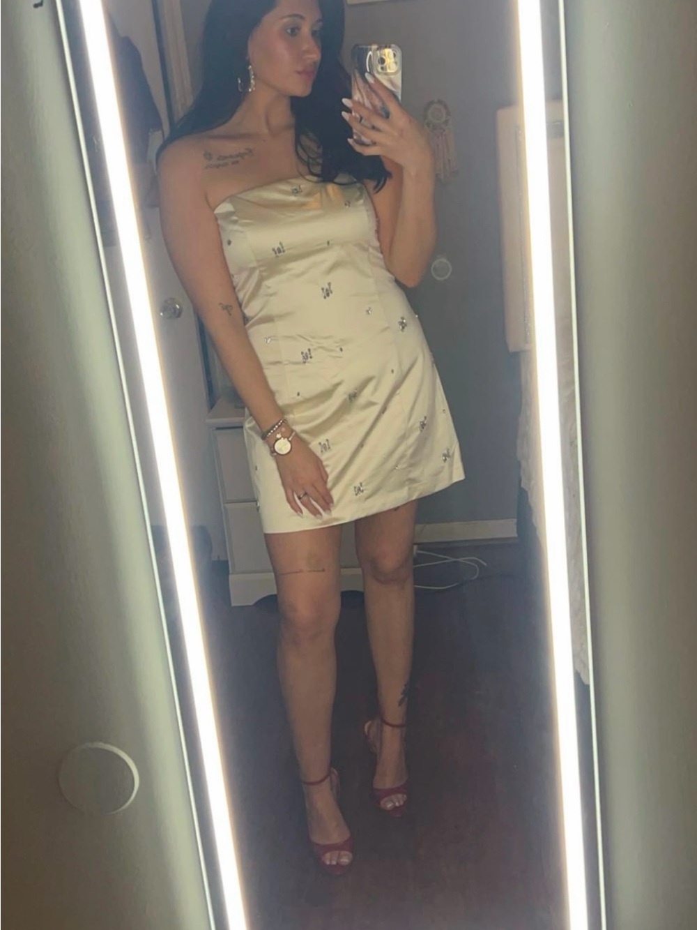 Strapless Satin Mini Dress in Cream